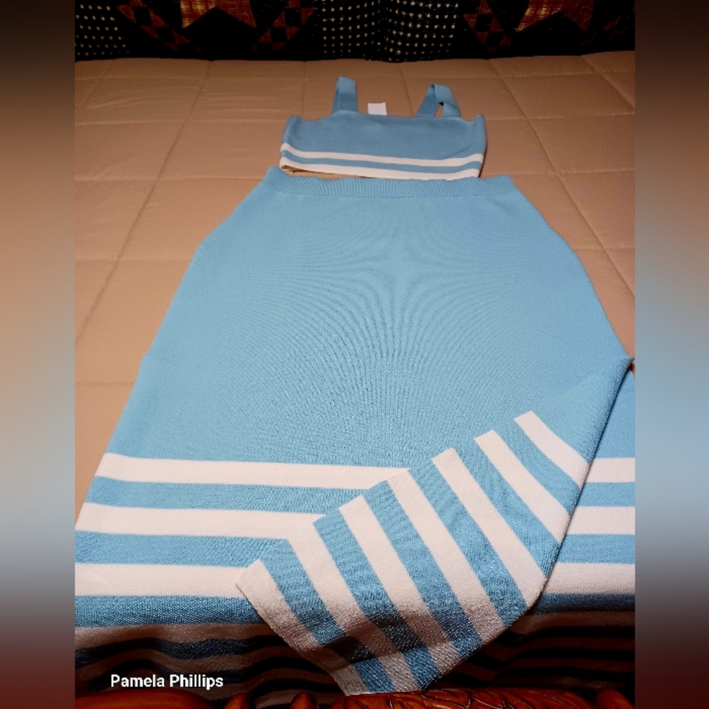 Edited by Remi Bader Light Blue Top And Skirt Set